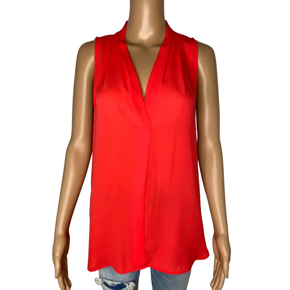 Vince Camuto NWT Petitie Sleeveless V Neck Chiffon Blouse Havana Orange Size PL